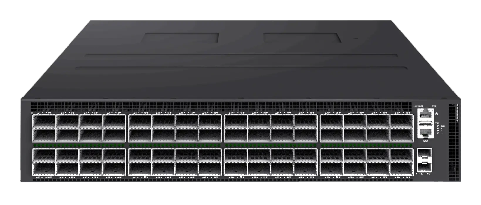 Front view of the xSONiC XS-DC-64X800-AI-G1 64-port 800G OSFP switch