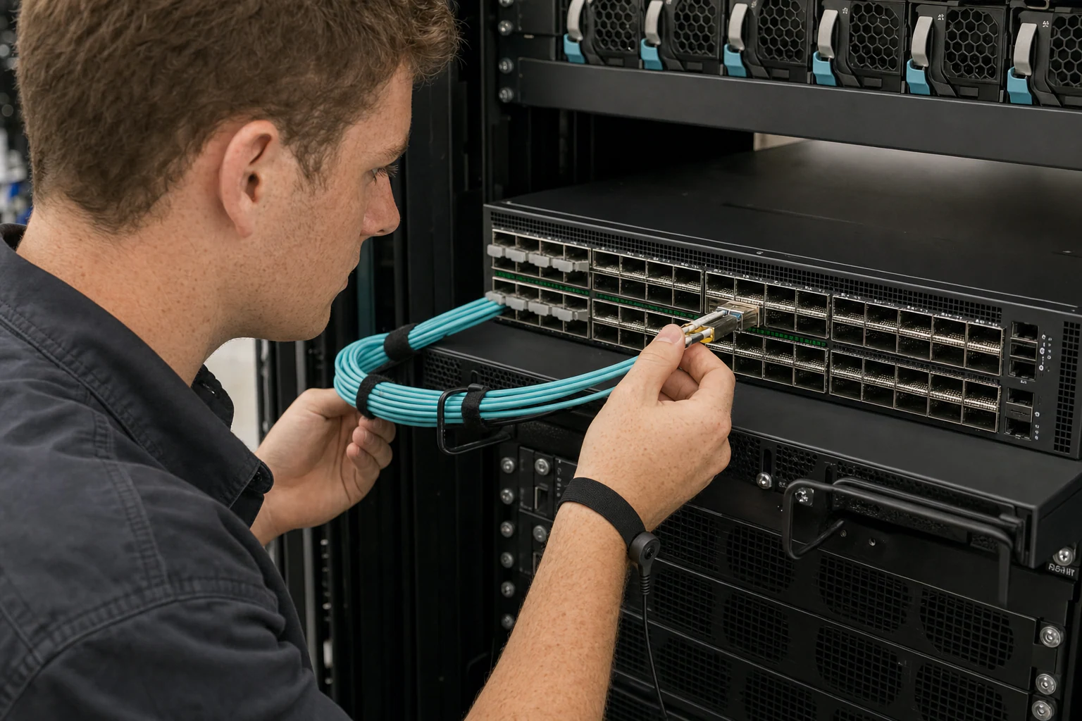 an engineer commissioning a high-speed Ethernet AI fabric for “Australia's AI Data Center Buildout Creates a SONiC Open Networking Moment”