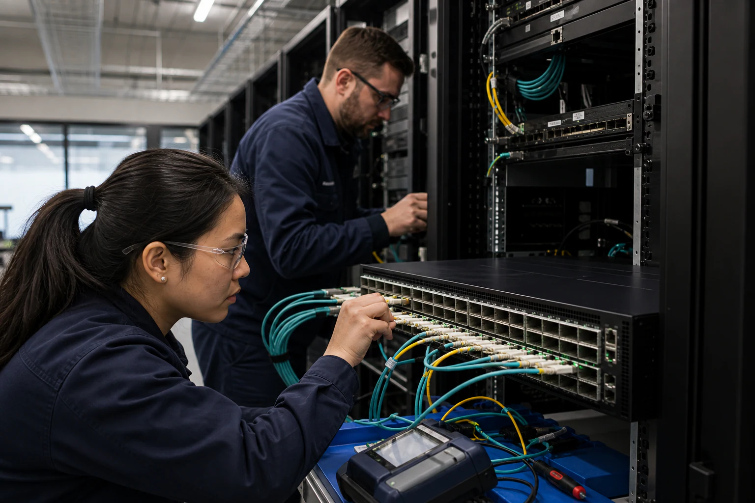 an engineer commissioning a high-speed Ethernet AI fabric for “Building AI Fabric GPU Backends with SONiC and RoCE: What Australian Data Center Teams Ne...