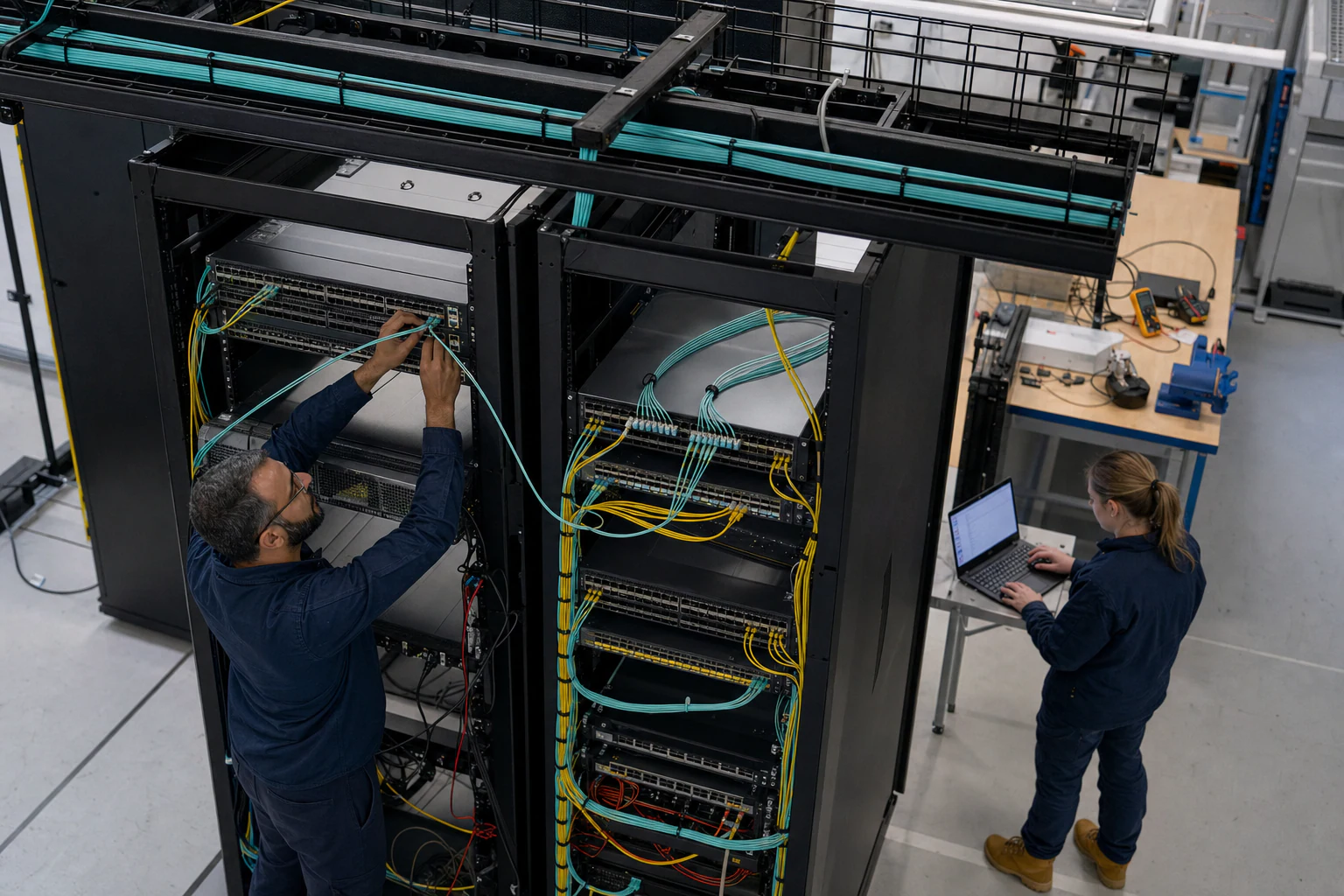 an engineer testing enterprise open-networking switches for “Building EVPN-VXLAN Data Center Fabrics with SONiC: A Practical Guide for Australian Networ...