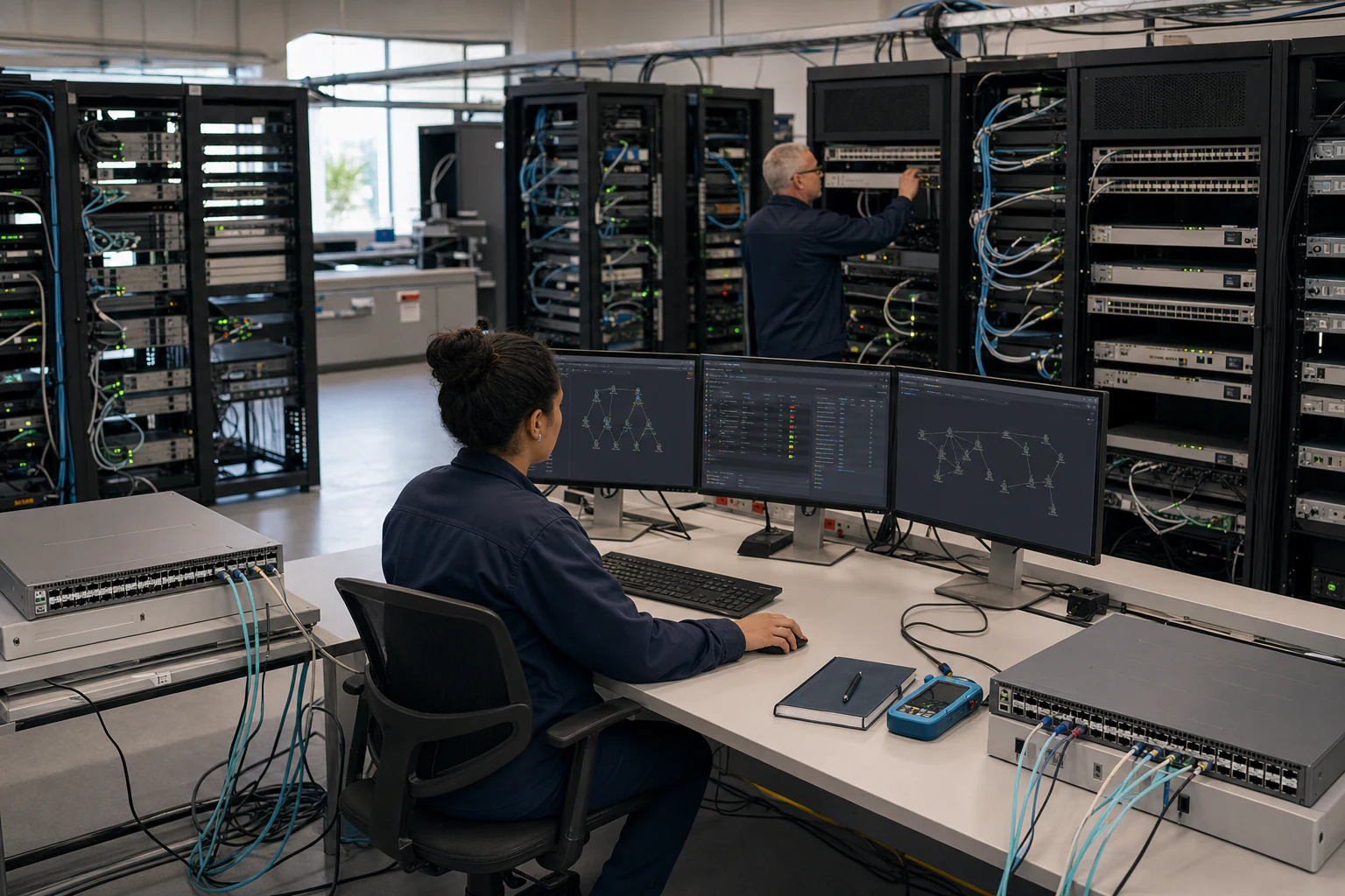 network engineers validating and automating data-centre switches for “Centralized AI Fabric Management with SONiC: What the xSONiC AIDC Controller Means...