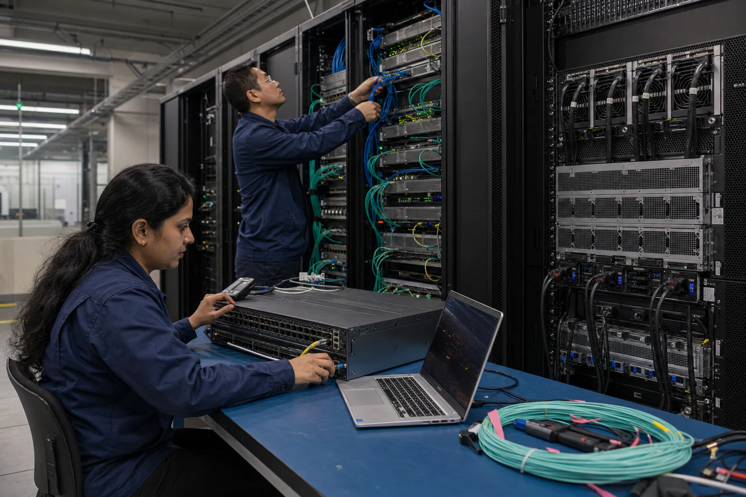 an engineer commissioning a high-speed Ethernet AI fabric for “DCBX, PFC, ECN, and Fast CNP: The Congestion Control Stack Reshaping AI Ethernet Fabrics”