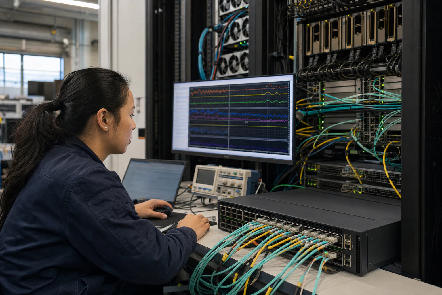 an engineer commissioning a high-speed Ethernet AI fabric for “Deploying RoCE v2 on SONiC-Based AI Fabric: A Practical Guide for GPU Cluster Networking”