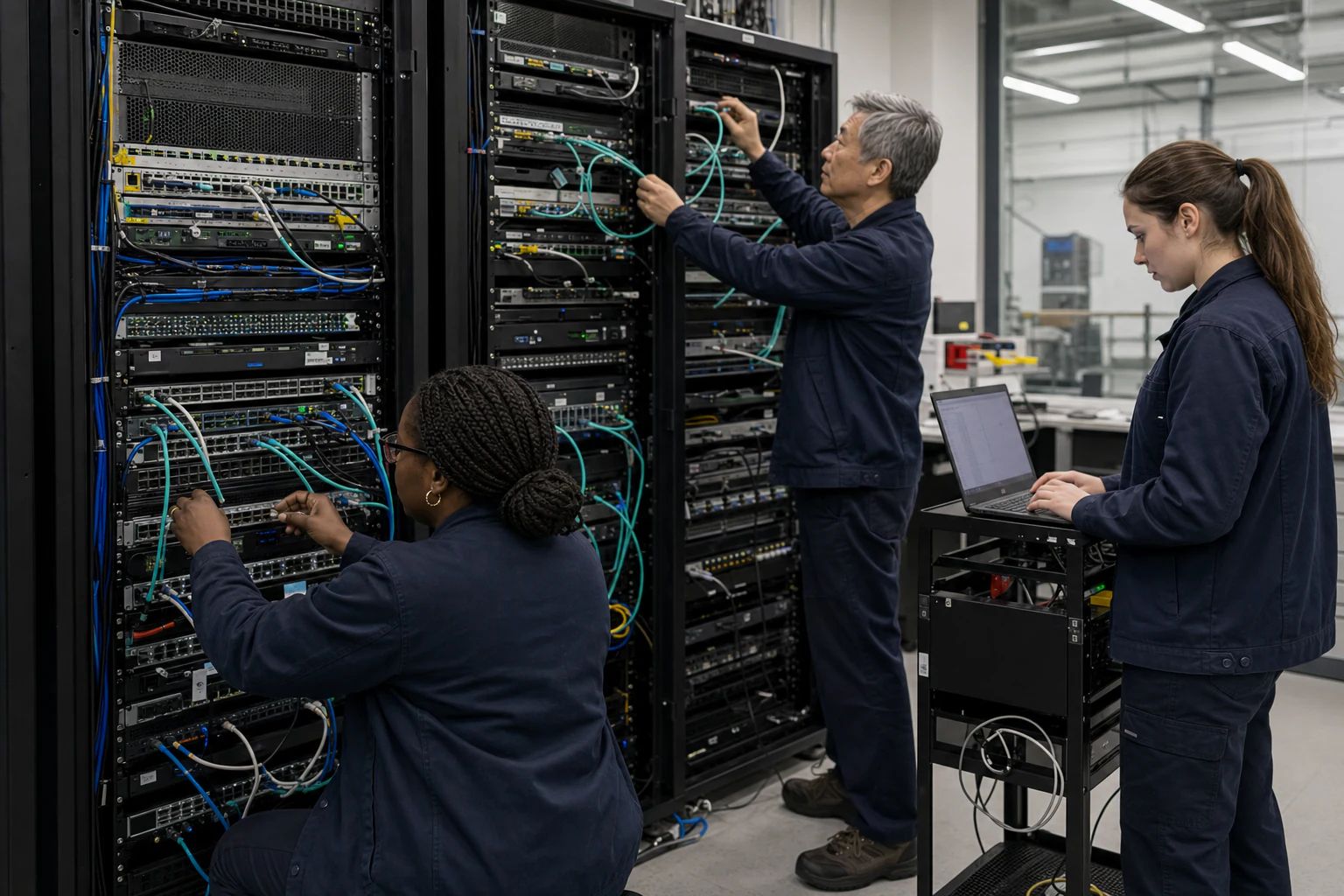 an engineer testing enterprise open-networking switches for “Ethernet Switches for AI and HPC: What Australian Buyers Need to Validate”