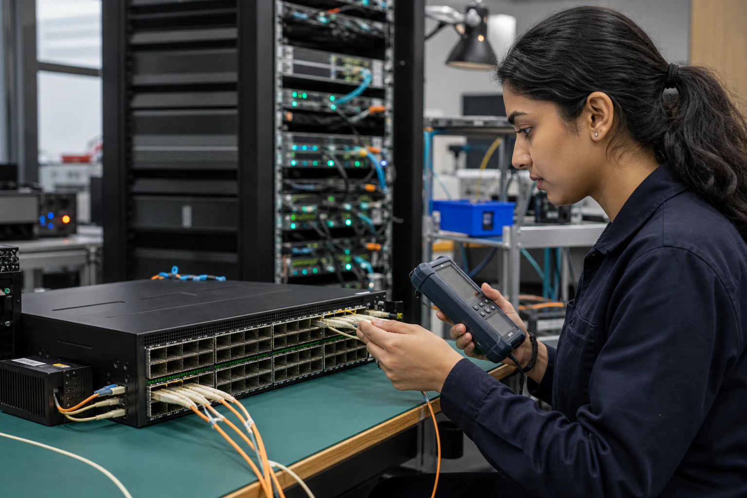 an engineer commissioning a high-speed Ethernet AI fabric for “GPU Backend Fabric Design: How RoCE v2 and 400G/800G SONiC Fabrics Unlock AI Cluster Perf...