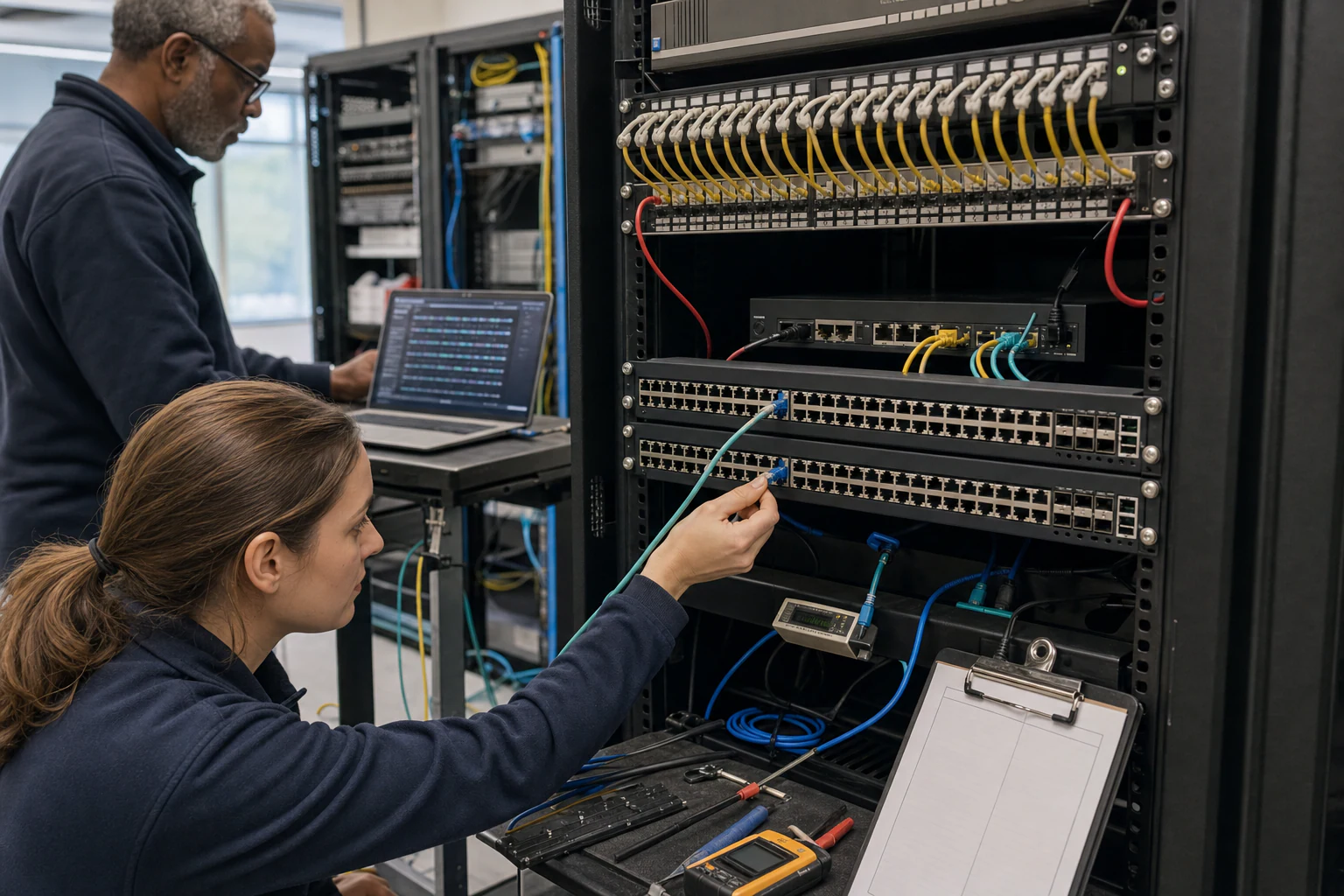 a campus network engineer commissioning enterprise access infrastructure for “How AI Platform Teams Should Scorecard Campus Network Procurement: MC-LAG,...