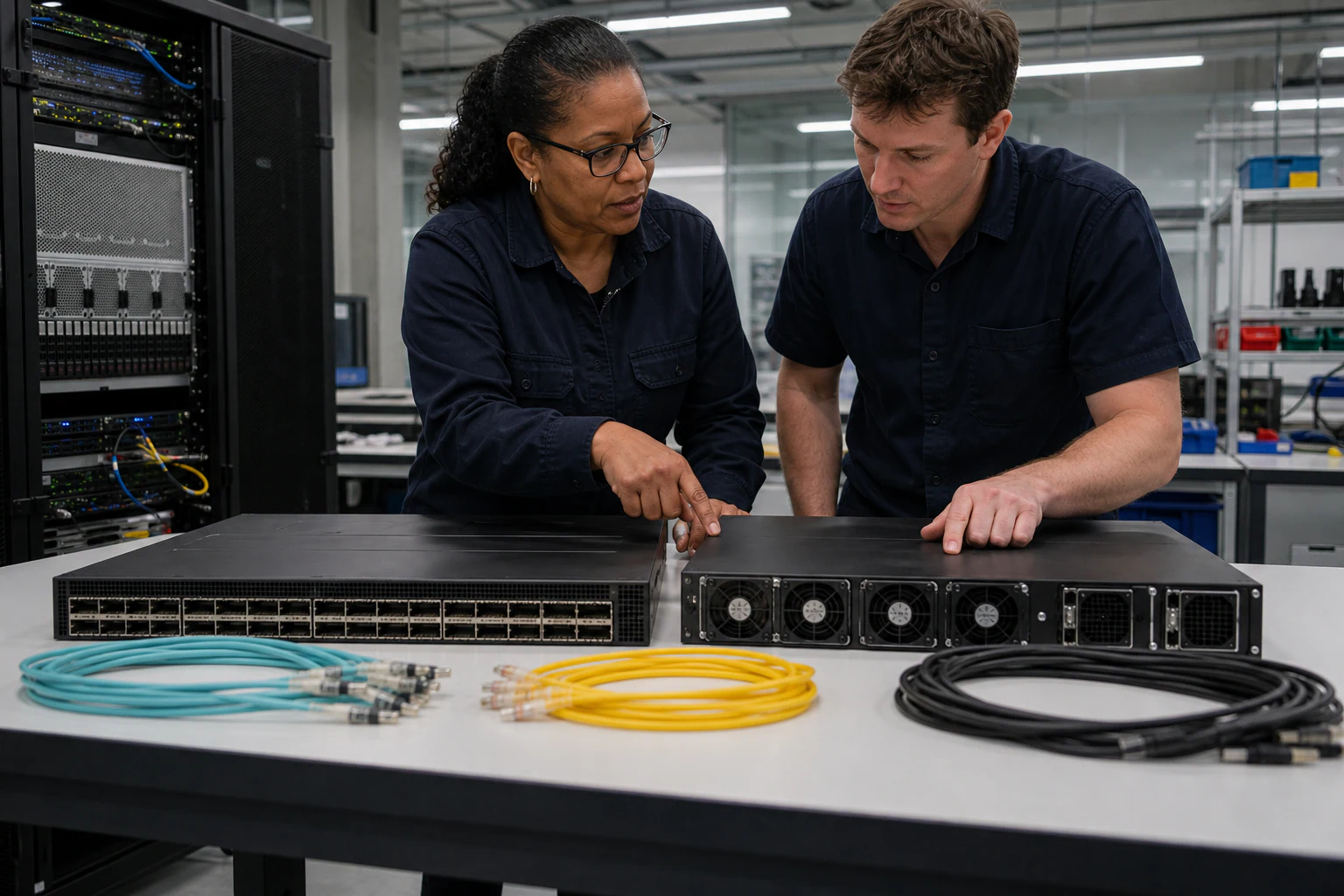 an engineer testing enterprise open-networking switches for “How CIOs and Network Architects Can Break Free from Data Center Switch Lock-in: A SONiC-Bas...