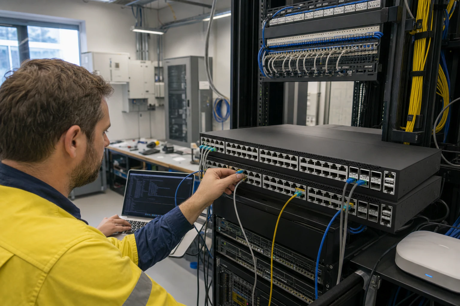 a campus network engineer commissioning enterprise access infrastructure for “MC-LAG, STP, and Policy-Based Routing: Building Resilient Enterprise Campu...