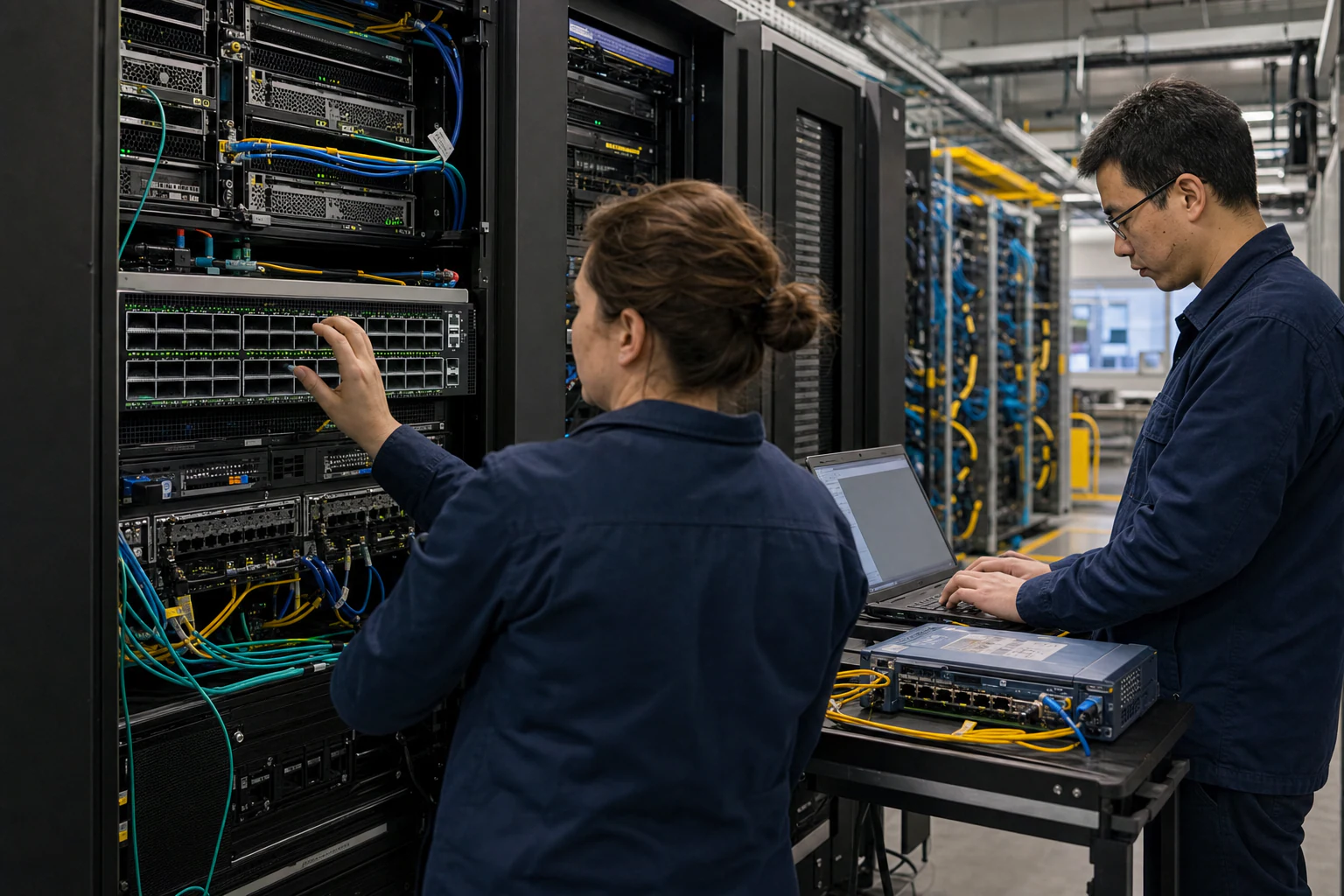 an engineer commissioning a high-speed Ethernet AI fabric for “NVIDIA Bets Ethernet Can Beat InfiniBand for AI: What Open Networking Buyers in Australia...