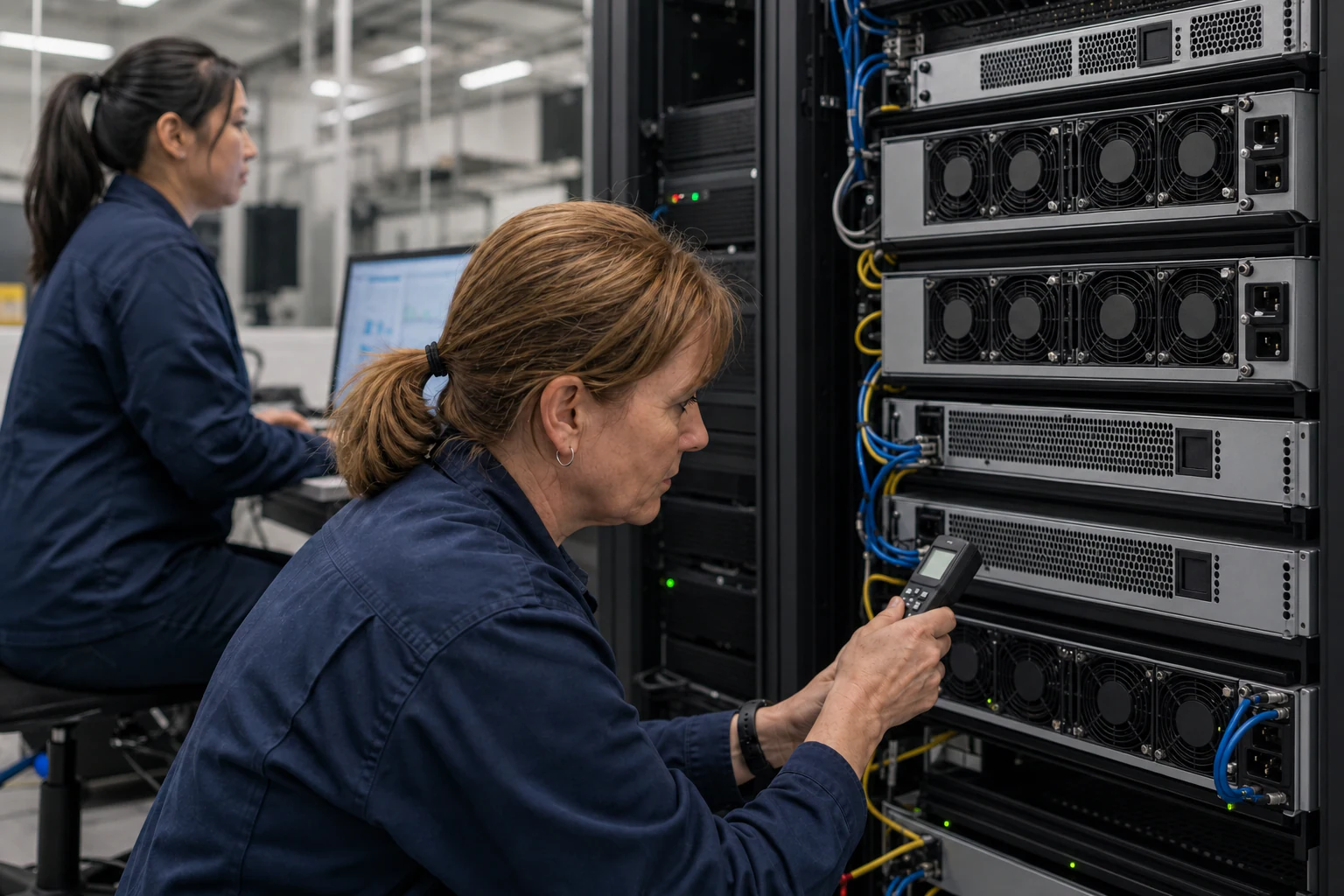 an engineer testing enterprise open-networking switches for “NVIDIA Doubles Down on Ethernet for AI Clusters: What Australian Network Buyers Should Weig...