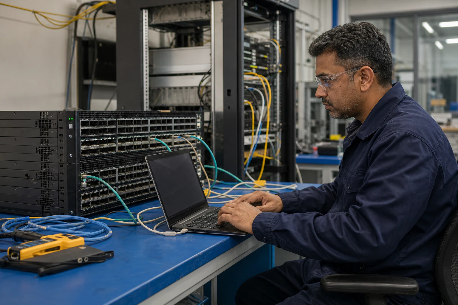 an engineer testing enterprise open-networking switches for “NVIDIA Ethernet Switching for AI Clusters: What Australian Buyers Need to Know Before Choos...