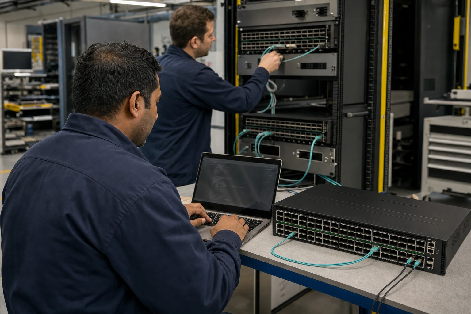 an engineer testing enterprise open-networking switches for “NVIDIA Spectrum Ethernet Switches: A Technical Guide for Australian Data Centres Embracing...