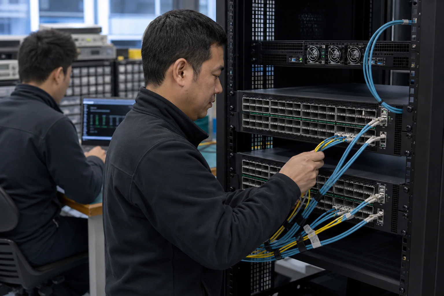 an engineer testing enterprise open-networking switches for “Open SONiC Enterprise Adoption Reaches a Turning Point: What Australian Network Buyers Shou...