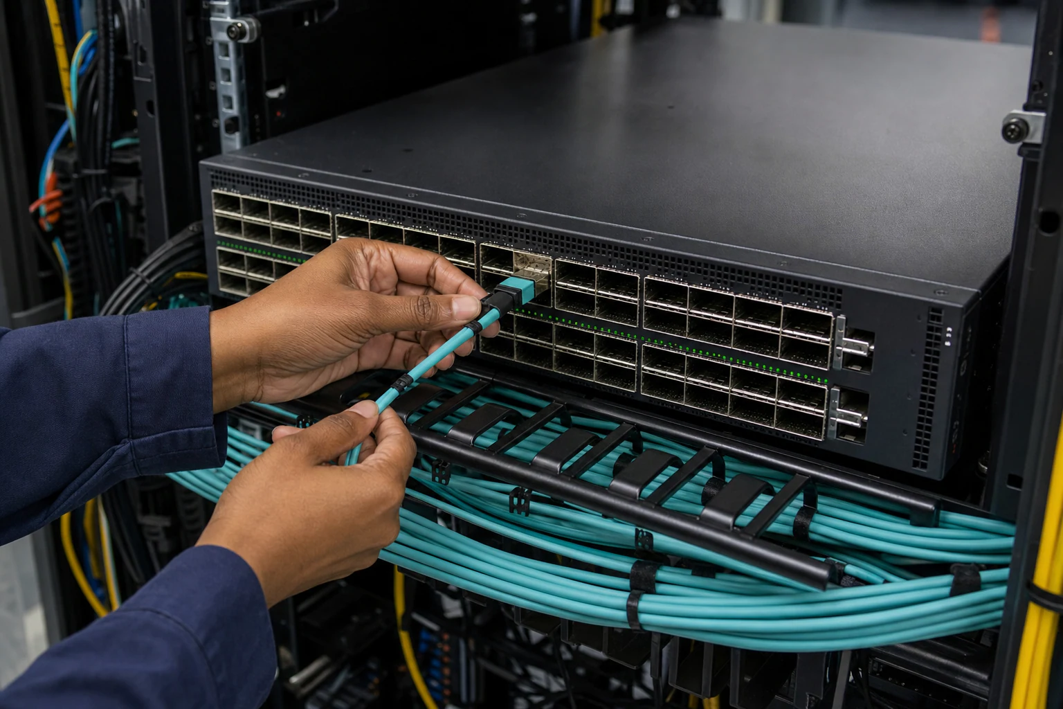 an engineer commissioning a high-speed Ethernet AI fabric for “RoCE RDMA and Ethernet Fabric Design for AI Workloads: A Practical Guide for Australian E...