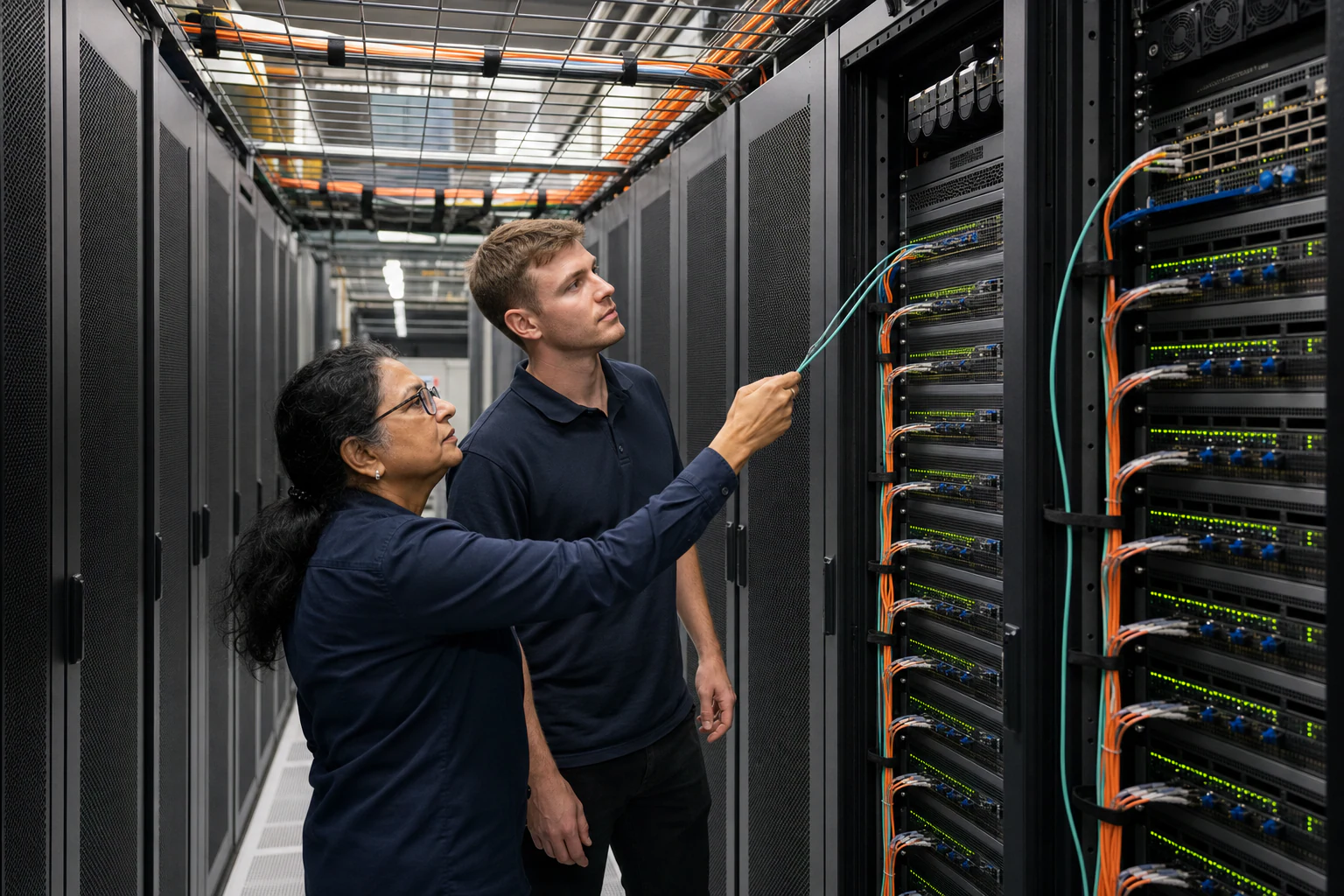 an engineer commissioning a high-speed Ethernet AI fabric for “RoCE v2 for GPU Cluster AI Fabrics: Why Australian Data Center Buyers Need a Deployment P...