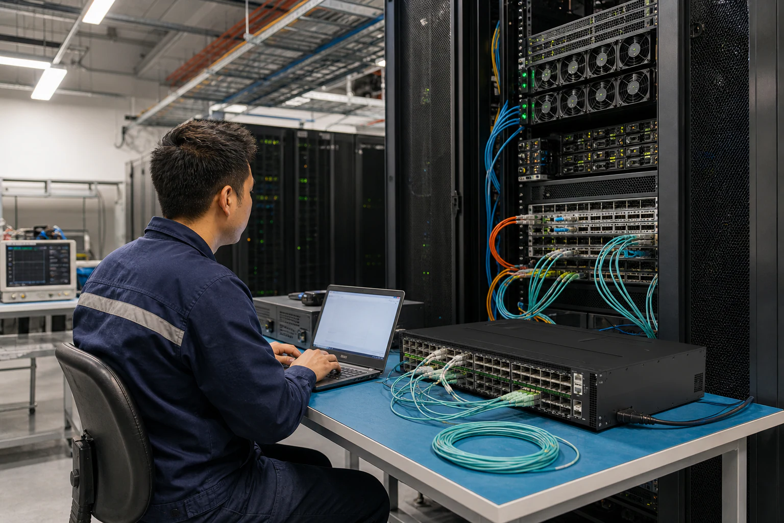 an engineer commissioning a high-speed Ethernet AI fabric for “RoCE v2 GPU Backend Fabrics at 400G and 800G: What Australian Data Center Operators Need...