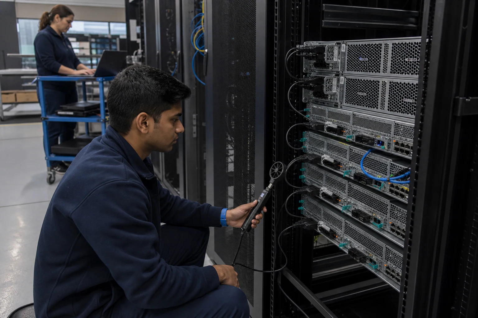 an engineer testing enterprise open-networking switches for “SONiC Architecture for AI Data Centers: What Australian Enterprise Teams Should Evaluate in...