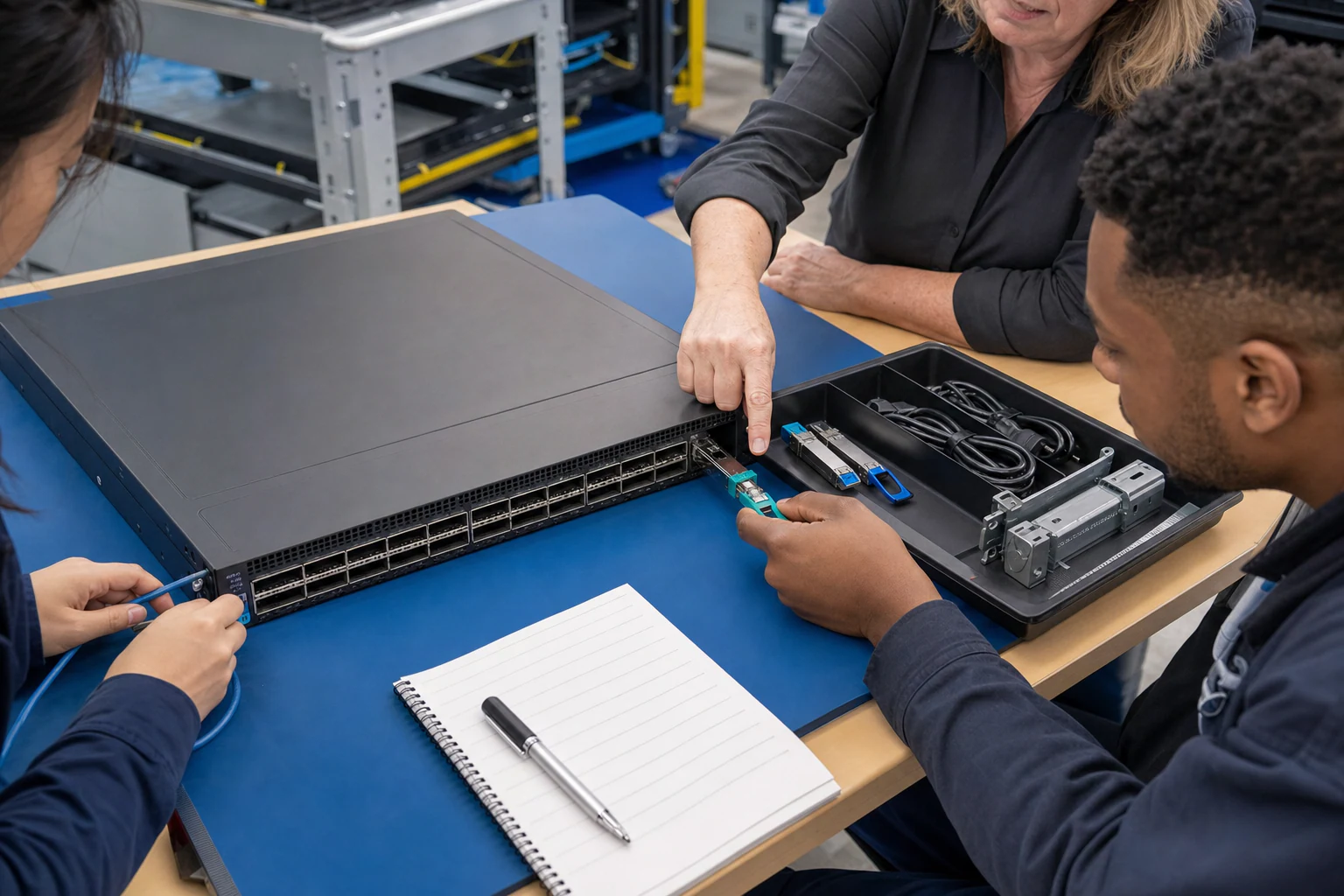 an engineer testing enterprise open-networking switches for “SONiC for Australian Procurement Leads: What Open Network Operating Systems Mean for Enterp...