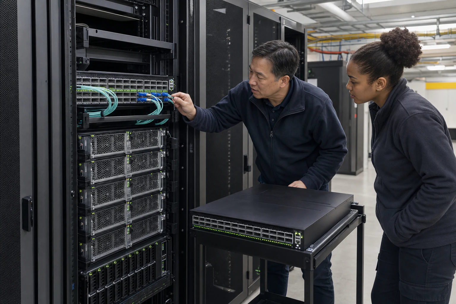 an engineer commissioning a high-speed Ethernet AI fabric for “SONiC Gains Ground in AI Data Center Fabrics: What Australian Network Buyers Should Know”