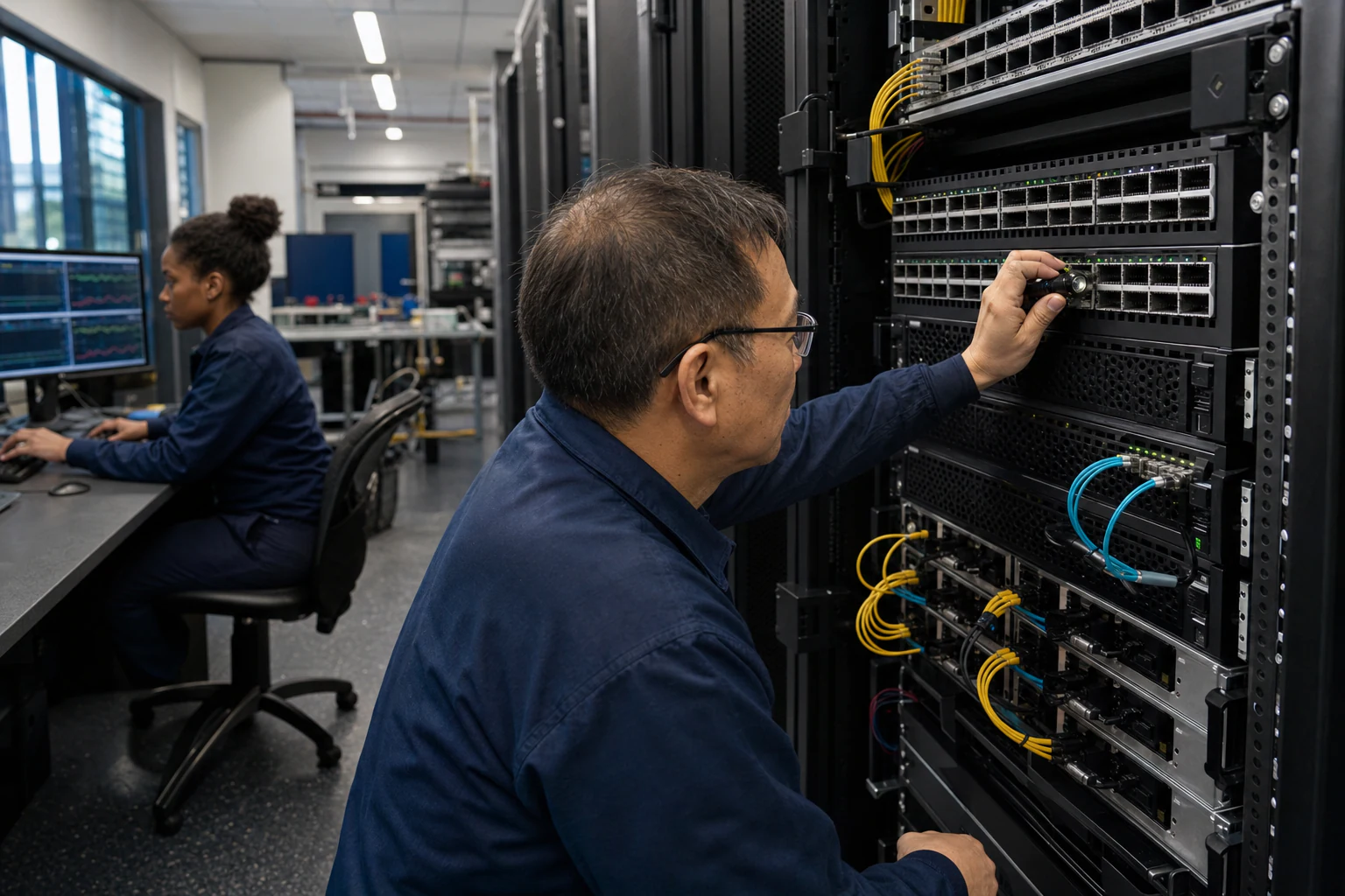 an engineer testing enterprise open-networking switches for “SONiC Network Operating System: What Australian Data Centre Teams Need to Know”