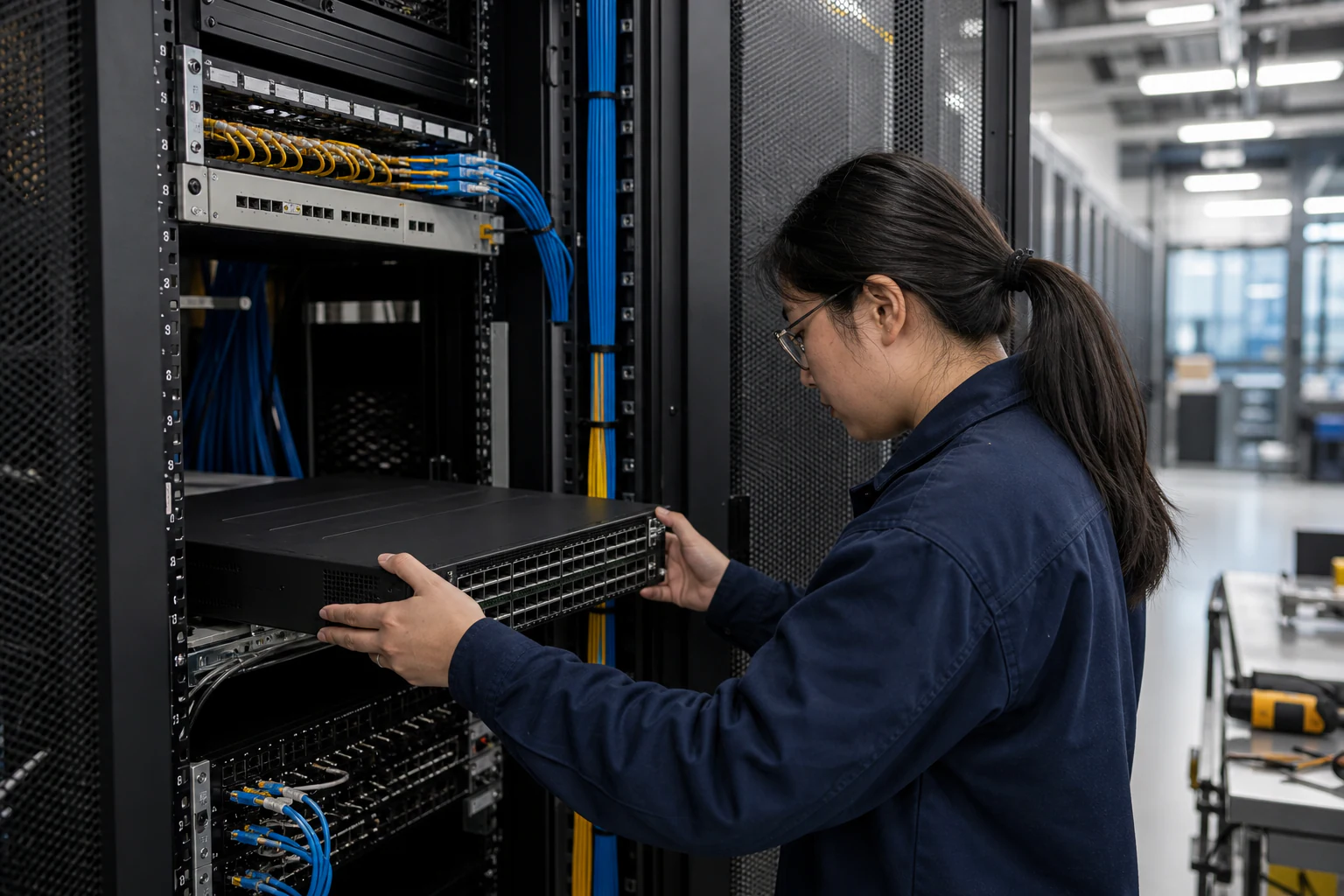 an engineer testing enterprise open-networking switches for “SONiC vs Traditional Networking: Engineering Tradeoffs for Data Center Buyers”