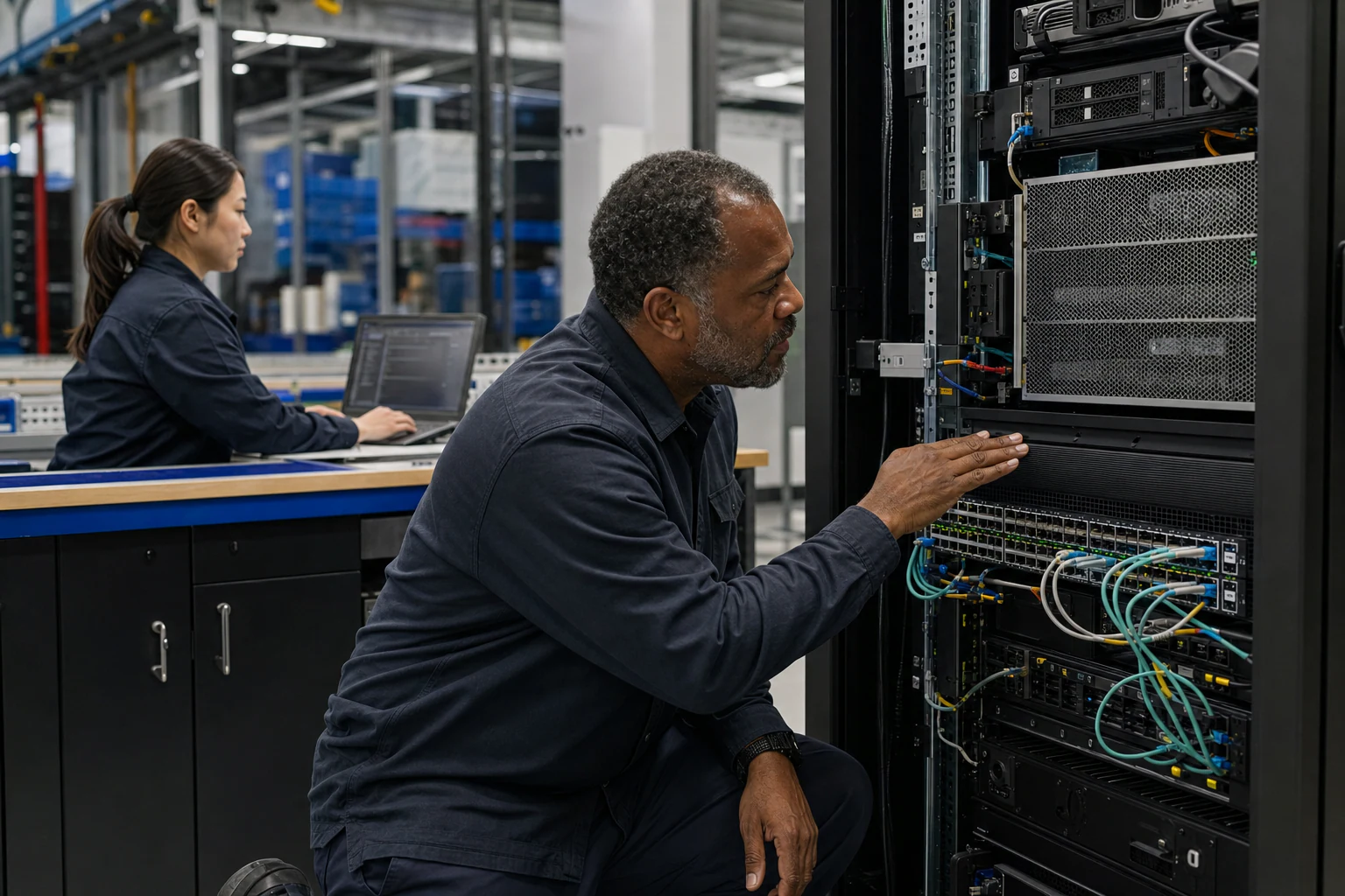 an engineer testing enterprise open-networking switches for “The SONiC Ecosystem in 2025: How Open Networking Moved from Hyperscale Cloud to Every Enter...