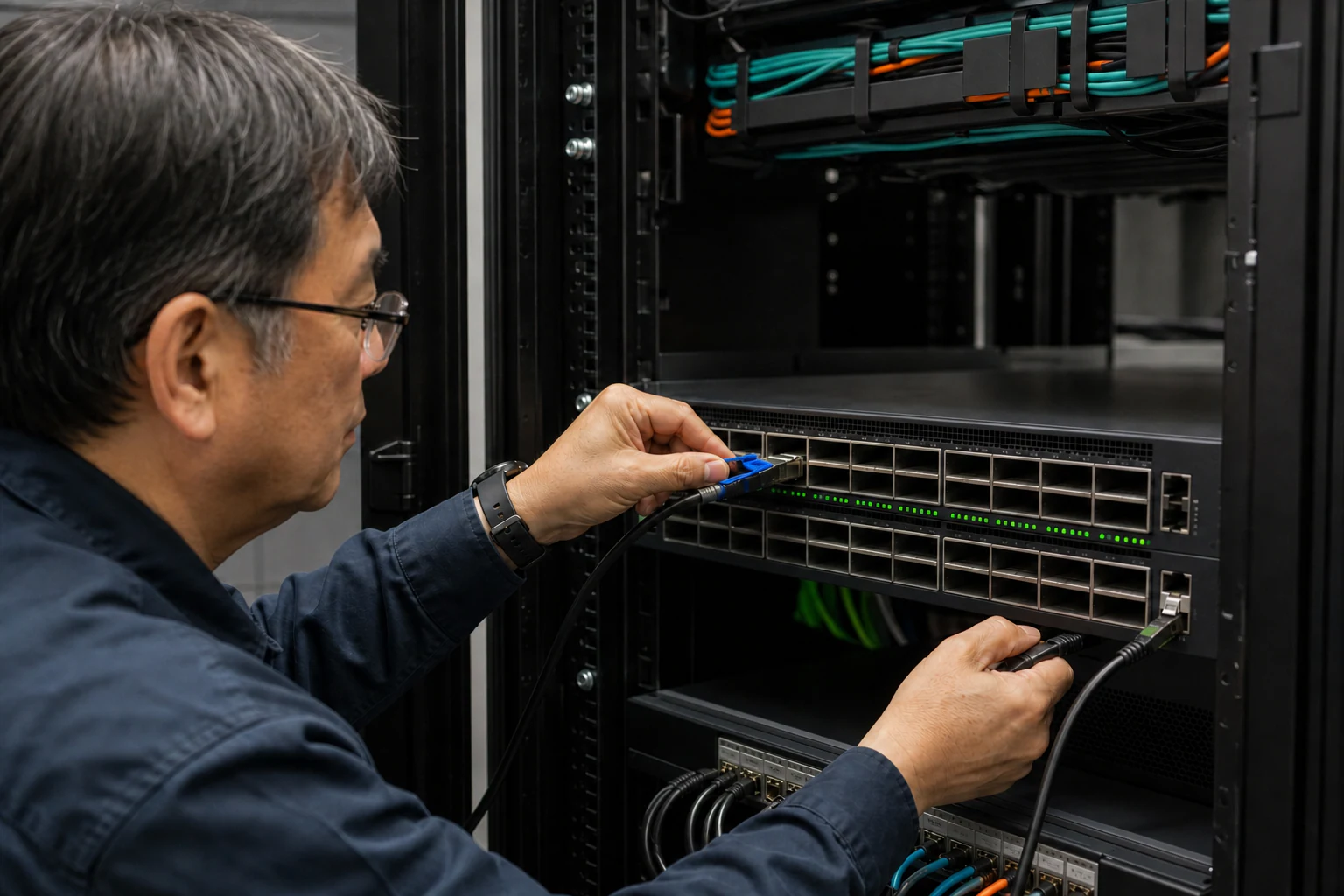 an engineer testing enterprise open-networking switches for “Understanding NVIDIA Spectrum Ethernet Switches: Architecture, Capabilities, and Open NOS E...
