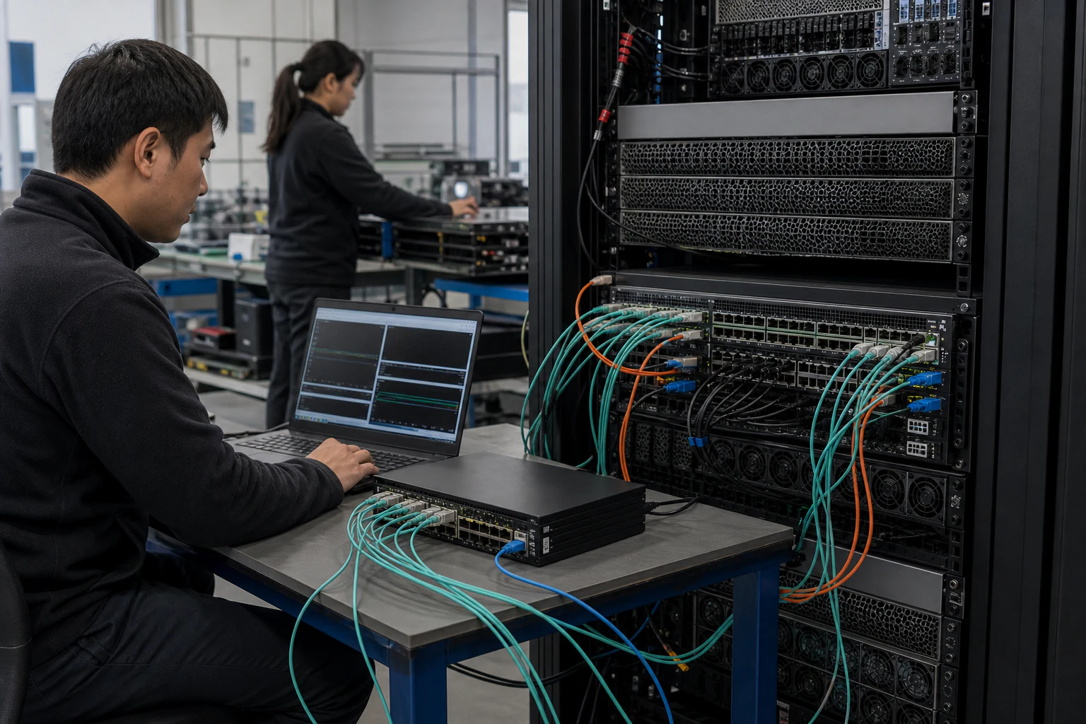 an engineer commissioning a high-speed Ethernet AI fabric for “What AI Fabric Ethernet Switching Actually Requires -- and Where SONiC Fits in the Stack”