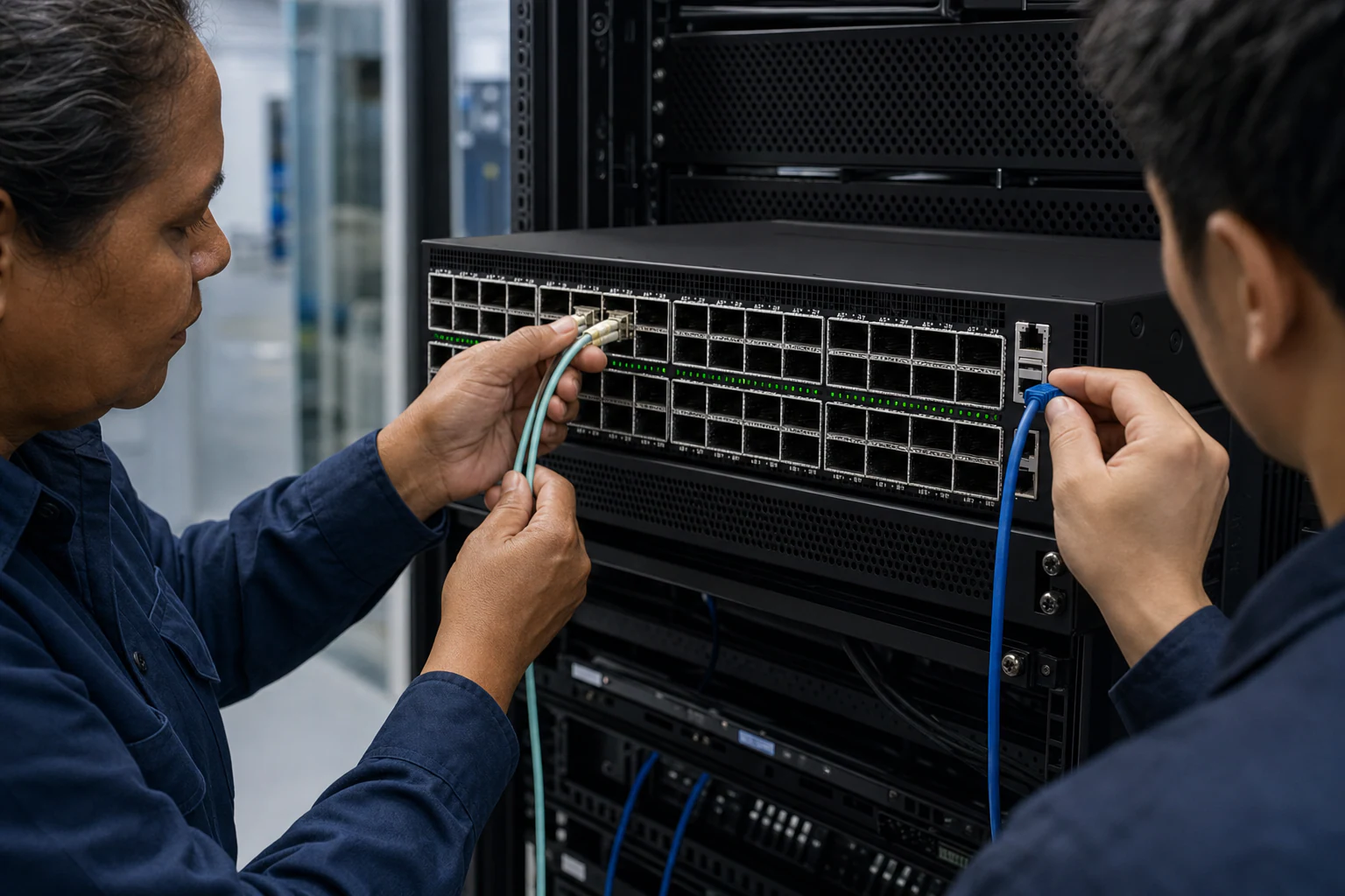 an engineer testing enterprise open-networking switches for “What Australian Enterprise Buyers Can Learn from the SONiC Community in 2025”