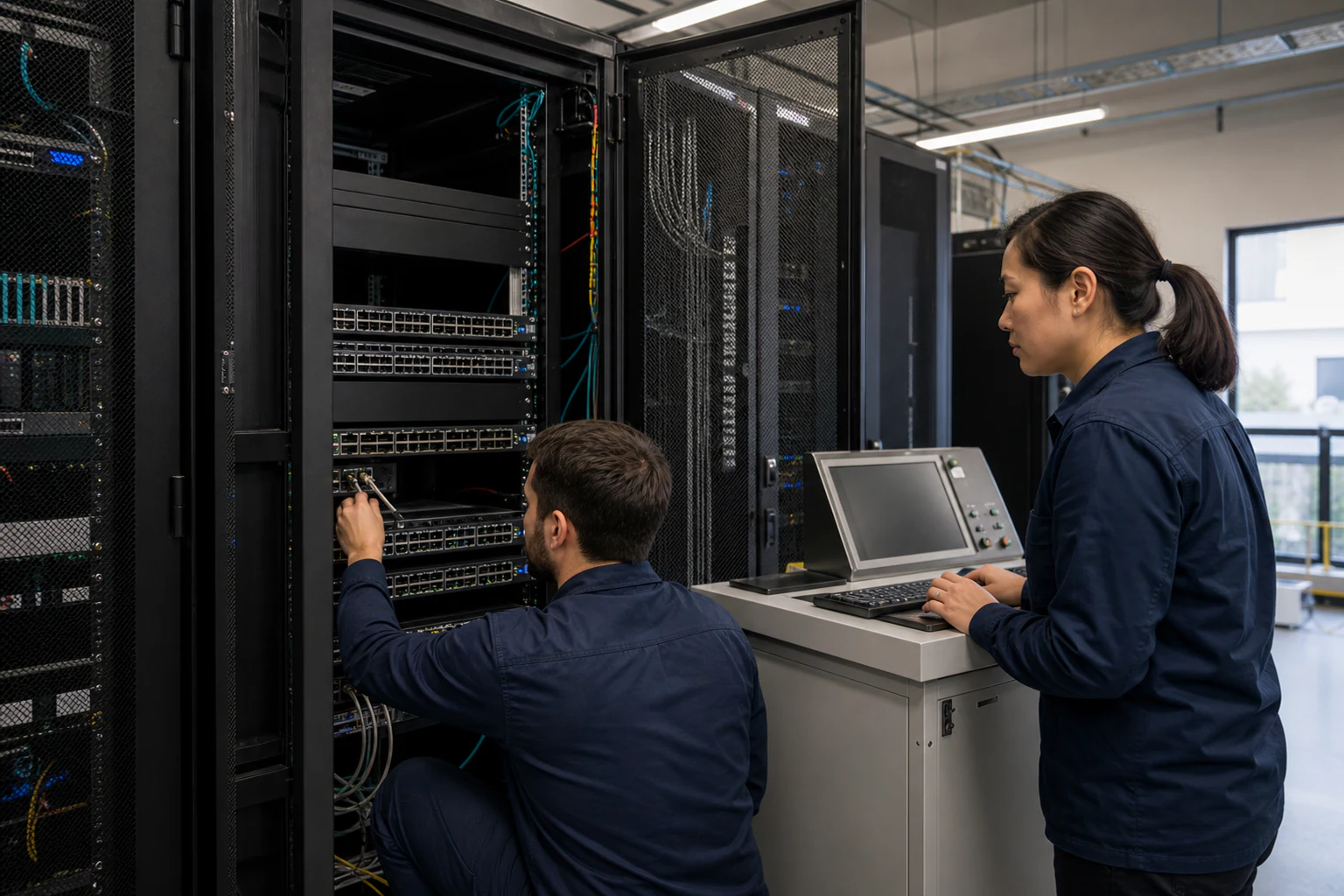 an engineer testing enterprise open-networking switches for “What Enterprise Buyers Actually Get From Open Networking Support: A SONiC Reality Check”