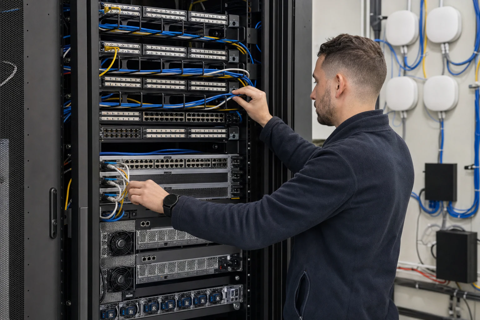 a campus network engineer commissioning enterprise access infrastructure for “Why Australian Enterprises Are Rethinking Campus Switching with Enterprise...