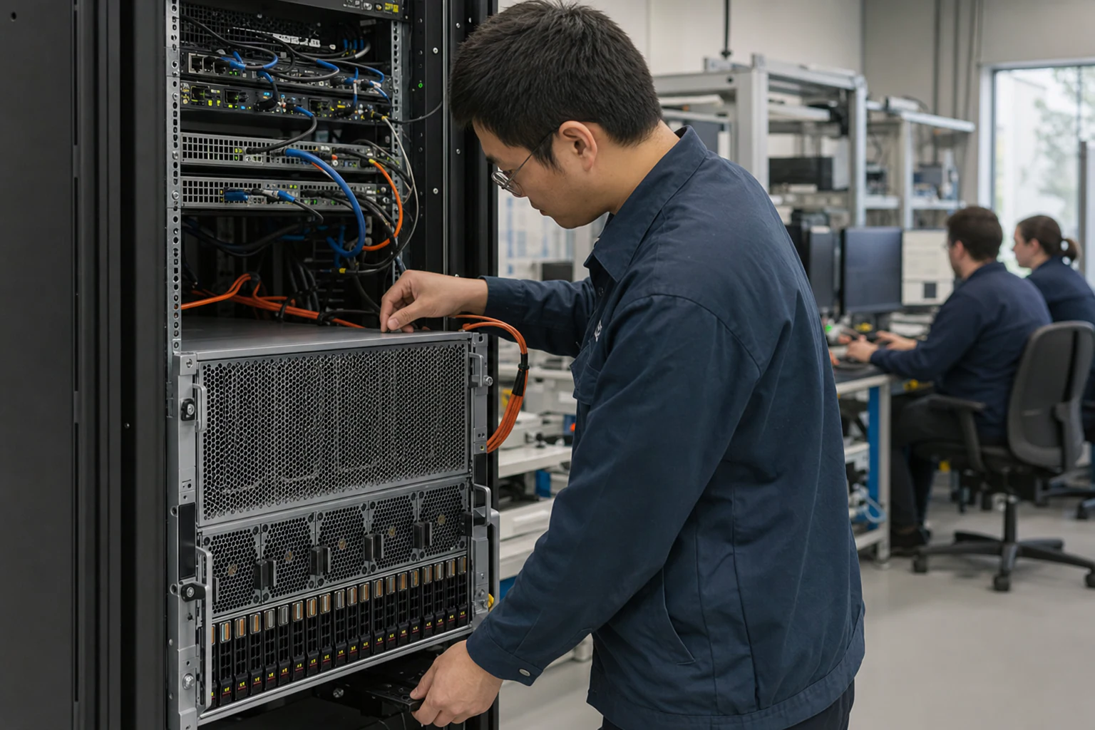 an engineer operating an on-premises AI inference server for “Why Australian Enterprises Building Private AI Inference Are Rethinking GPU Backend Networ...