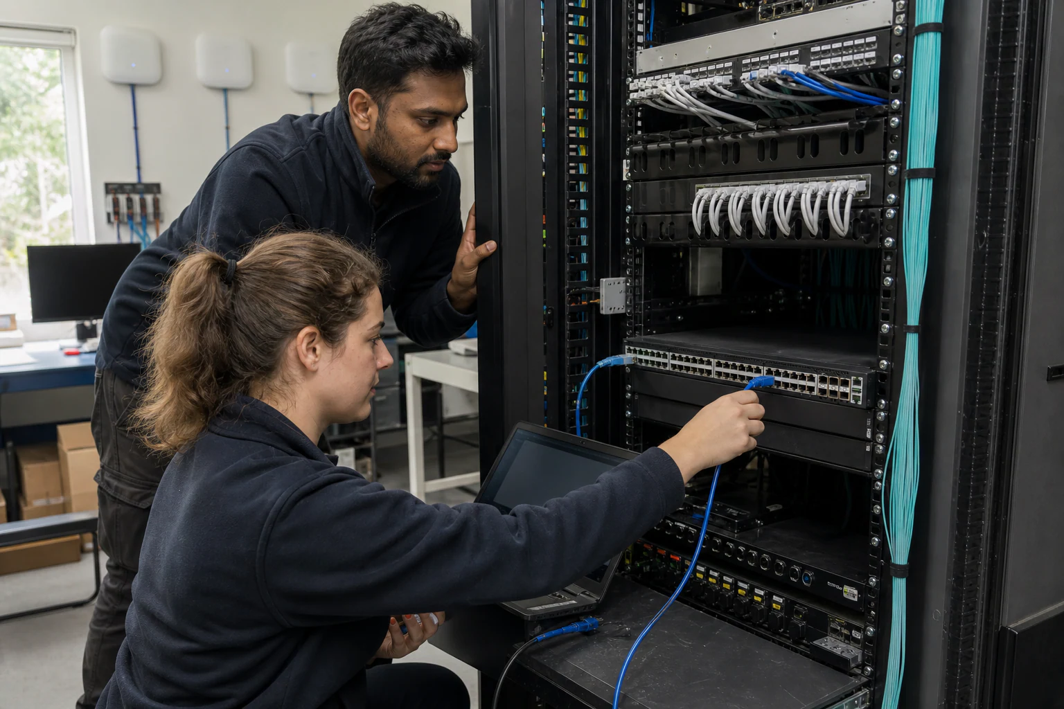 a campus network engineer commissioning enterprise access infrastructure for “Why Enterprise SONiC Is Gaining Ground in Campus Access and Aggregation: A...