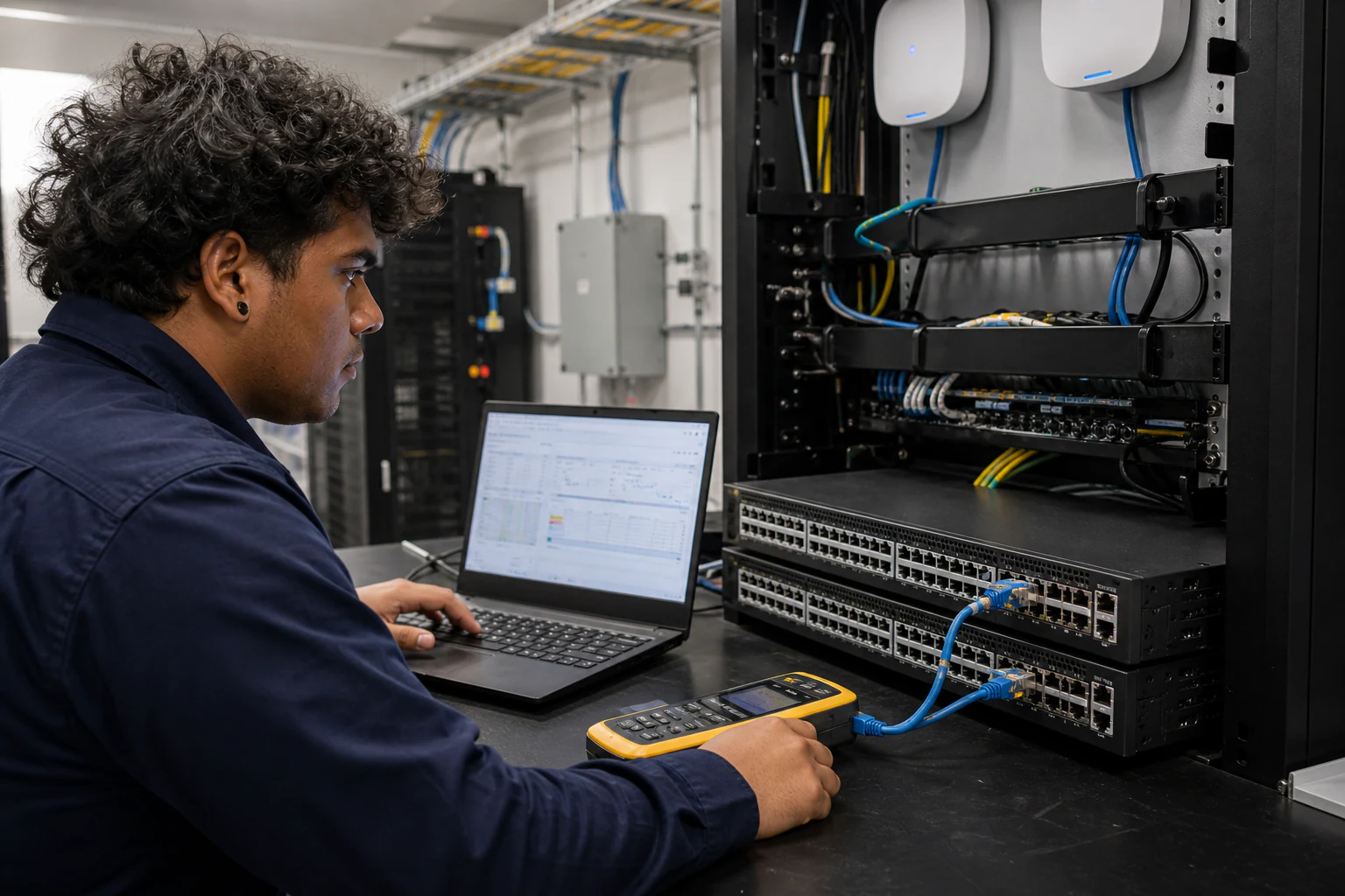a campus network engineer commissioning enterprise access infrastructure for “Wi-Fi 7 and OpenWiFi Reshape Enterprise Access Planning: What Australian N...