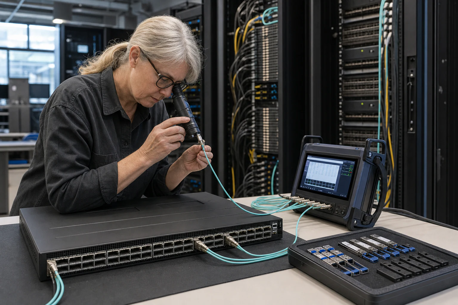 an engineer commissioning a high-speed Ethernet AI fabric for “DCBX, PFC, ECN, and Fast CNP for AI Ethernet Fabrics”